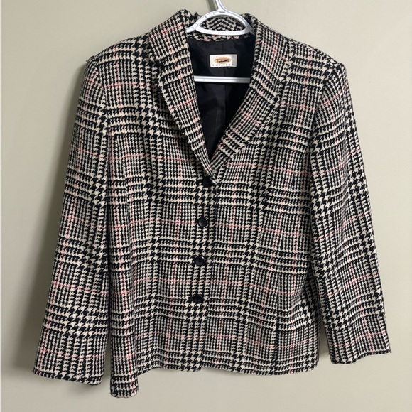 Talbots Wool Classic Houndstooth Blazer Old Money Classic Office Petite Size 10 - Picture 1 of 7